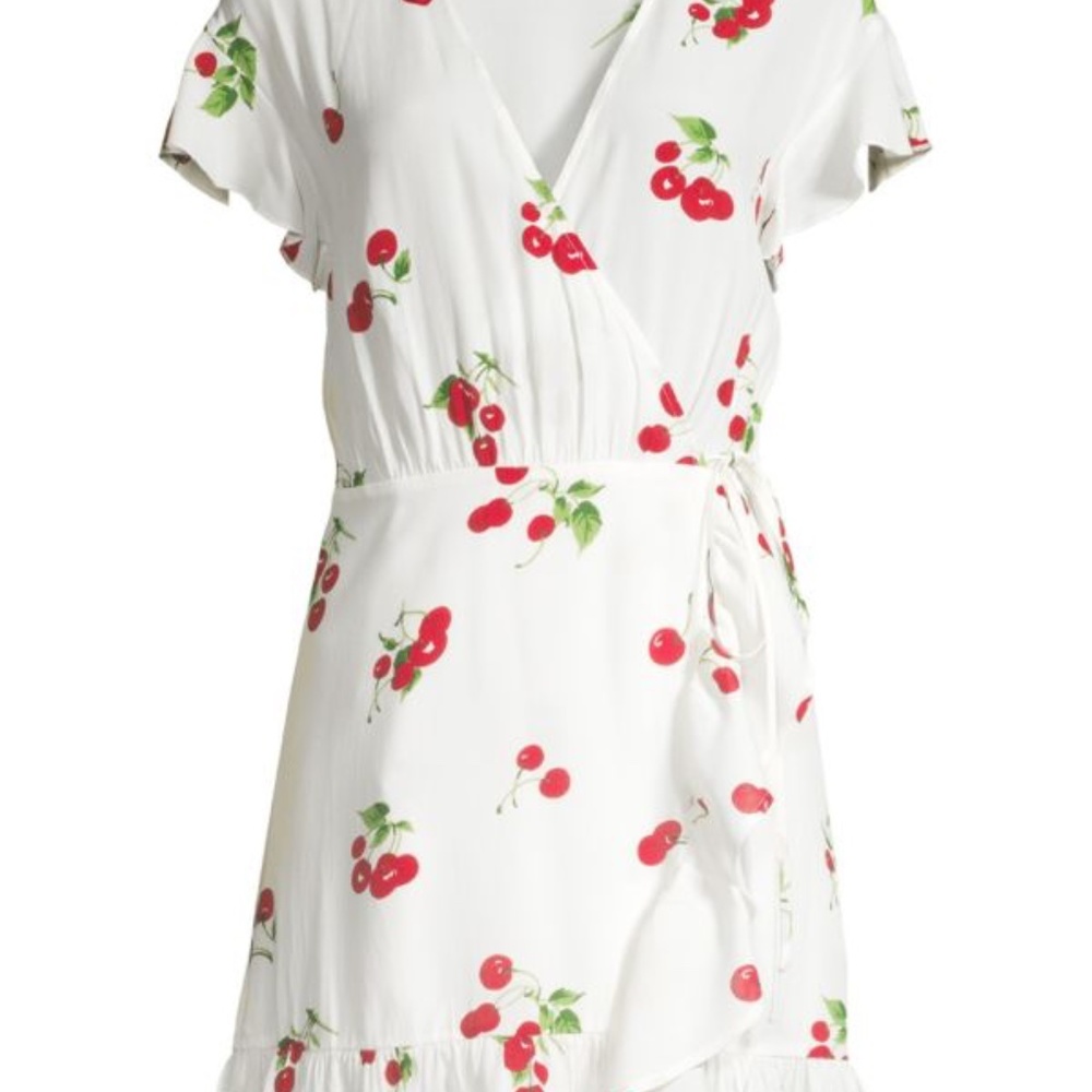 RAILS Koreen Cherry-Print Mini Ruffle Wrap Dress